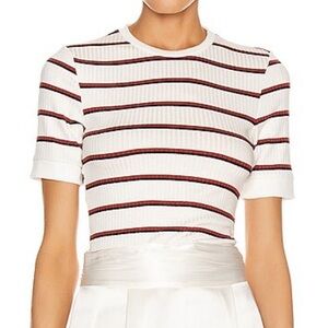 FRAME Variegated  70s Knit Striped Tee 3/4 Sleeve Bodycon Designer S Cream